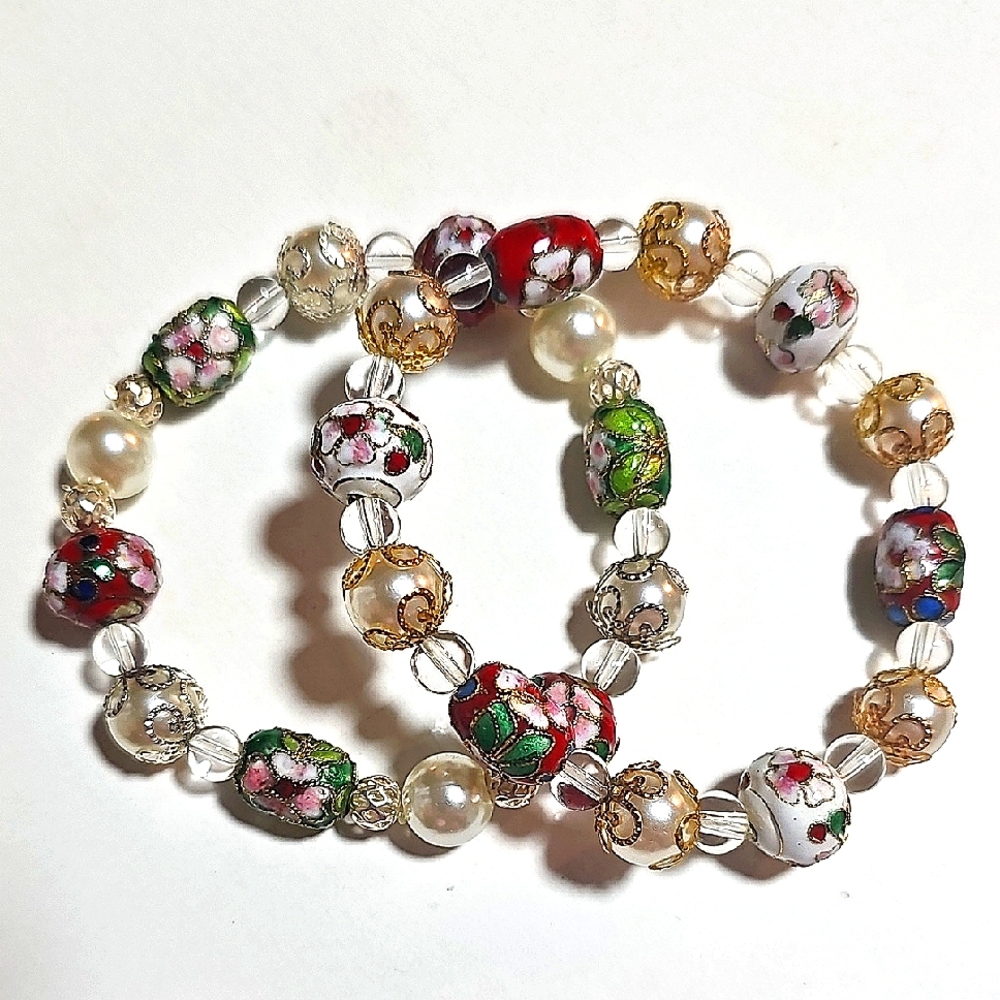 Multicolor Cloisonnè Beaded Stretch Bracelets